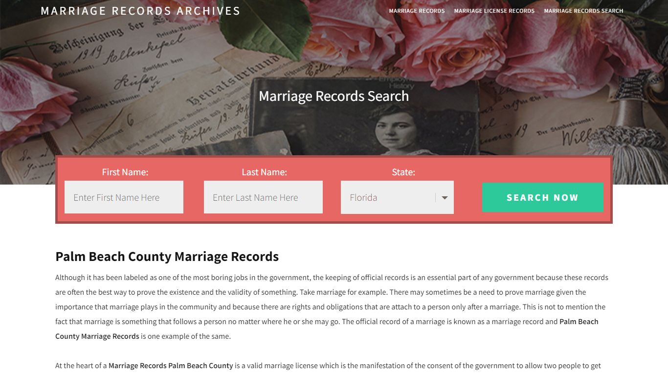 Palm Beach County Marriage Records | Enter Name and Search
